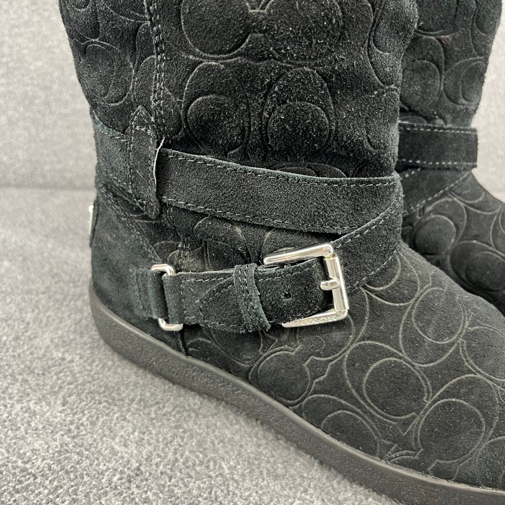 Coach Black Suede‎ Monogram Tall Boots Buckle Detail Women's US 8 B EU 38.5 - Picture 3 of 13